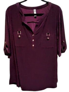 PerSeption Woman Dark Purple Henley Top Size 2X